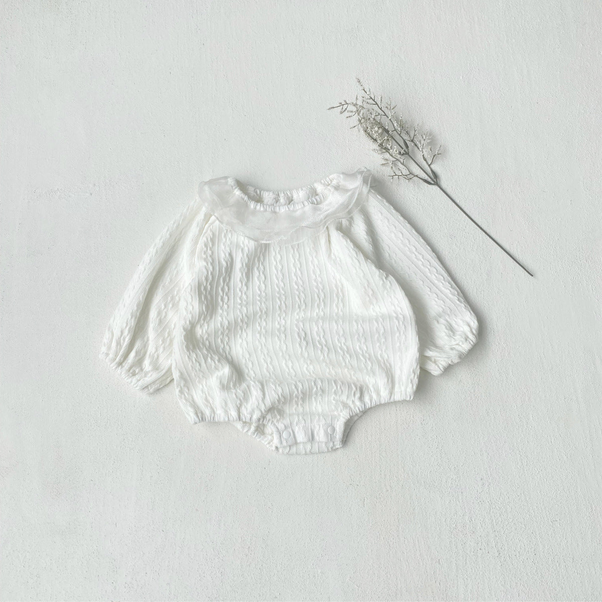 MyKids-USA® Autumn Arrival Baby Kids Girls Long Sleeves Jacquard Pattern Tulle Collar Bodysuit