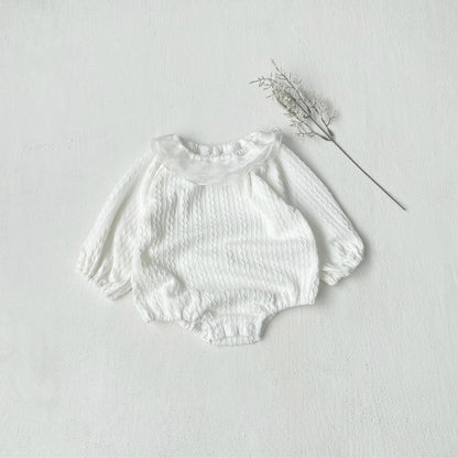 MyKids-USA® Autumn Arrival Baby Kids Girls Long Sleeves Jacquard Pattern Tulle Collar Bodysuit
