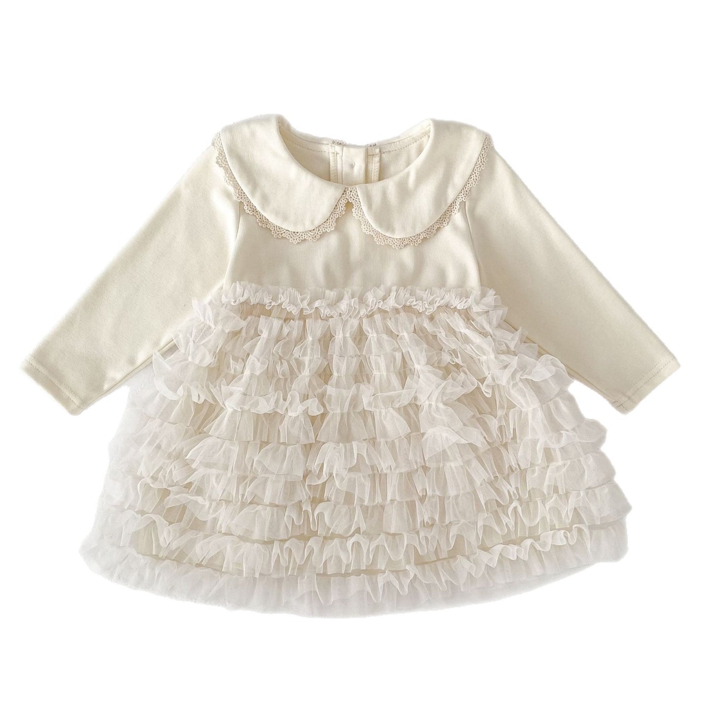 MyKids-USA® Autumn Arrival Baby Long Sleeves Cute Lace Trim Collar Ruffle Tulle Dress