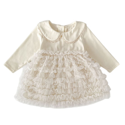 MyKids-USA® Autumn Arrival Baby Long Sleeves Cute Lace Trim Collar Ruffle Tulle Dress