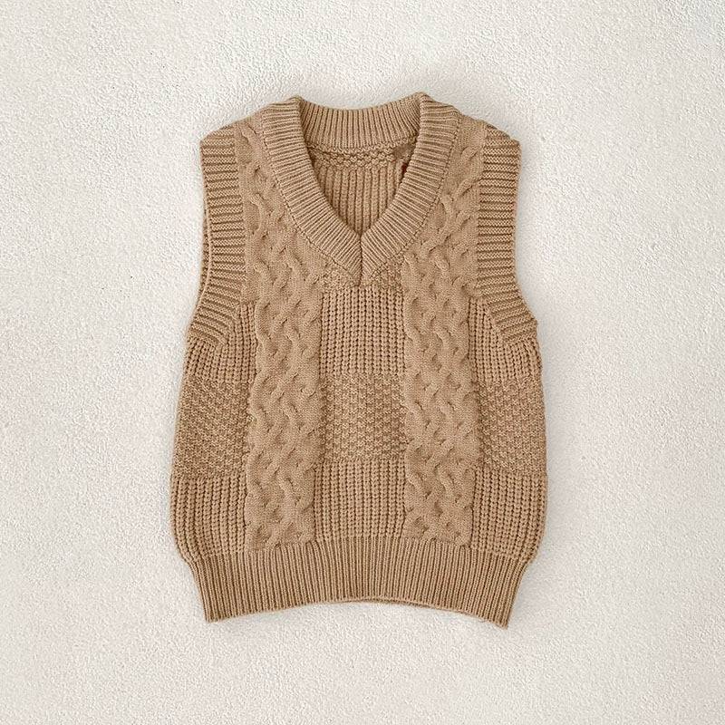 Autumn Arrival Baby Unisex Comfortable Jacquard Pattern Knitted Sleeveless Vest, MyKids-USA®, Vests, MyKids-USA - Size/Age - 59 (0-3M) - Color - Khaki -  -  - TR2507112045-B