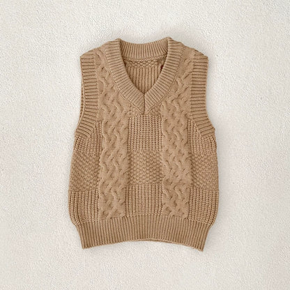 Autumn Arrival Baby Unisex Comfortable Jacquard Pattern Knitted Sleeveless Vest, MyKids-USA®, Vests, MyKids-USA - Size/Age - 59 (0-3M) - Color - Khaki -  -  - TR2507112045-B