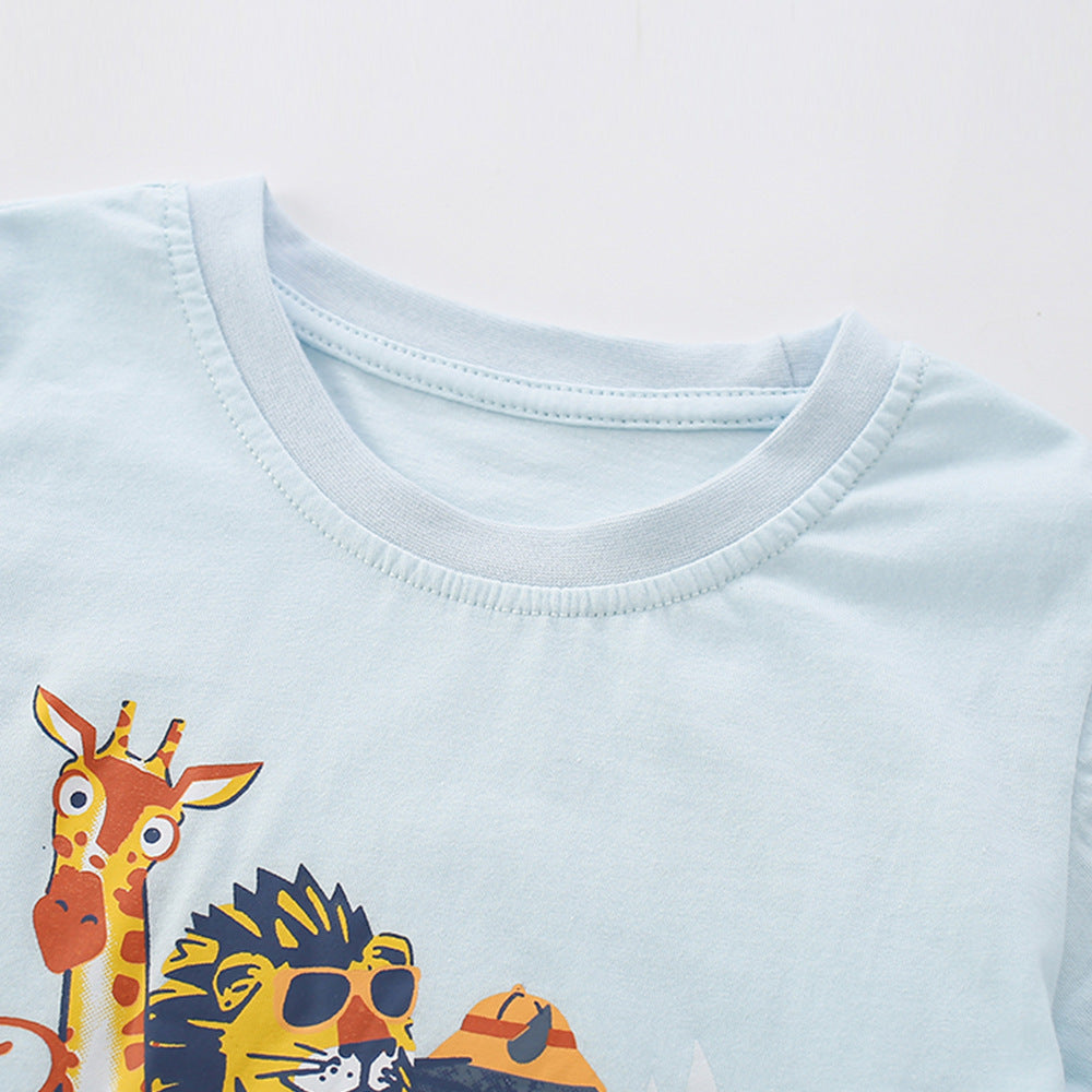 Summer Hot Selling Baby Kids Boys Short Sleeves Cartoon Animals Pattern T-shirt and Plain Shorts Clothing Set, MyKids-USA®, Baby & Children's Outfits, MyKids-USA -  -  -  -  -  -  - .