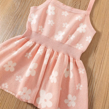 Summer Baby Kids Girls Sleeveless Floral Pattern Knitted Strap Dress, MyKids-USA®, Baby & Toddler Dresses, MyKids-USA -  -  -  -  -  -  - 