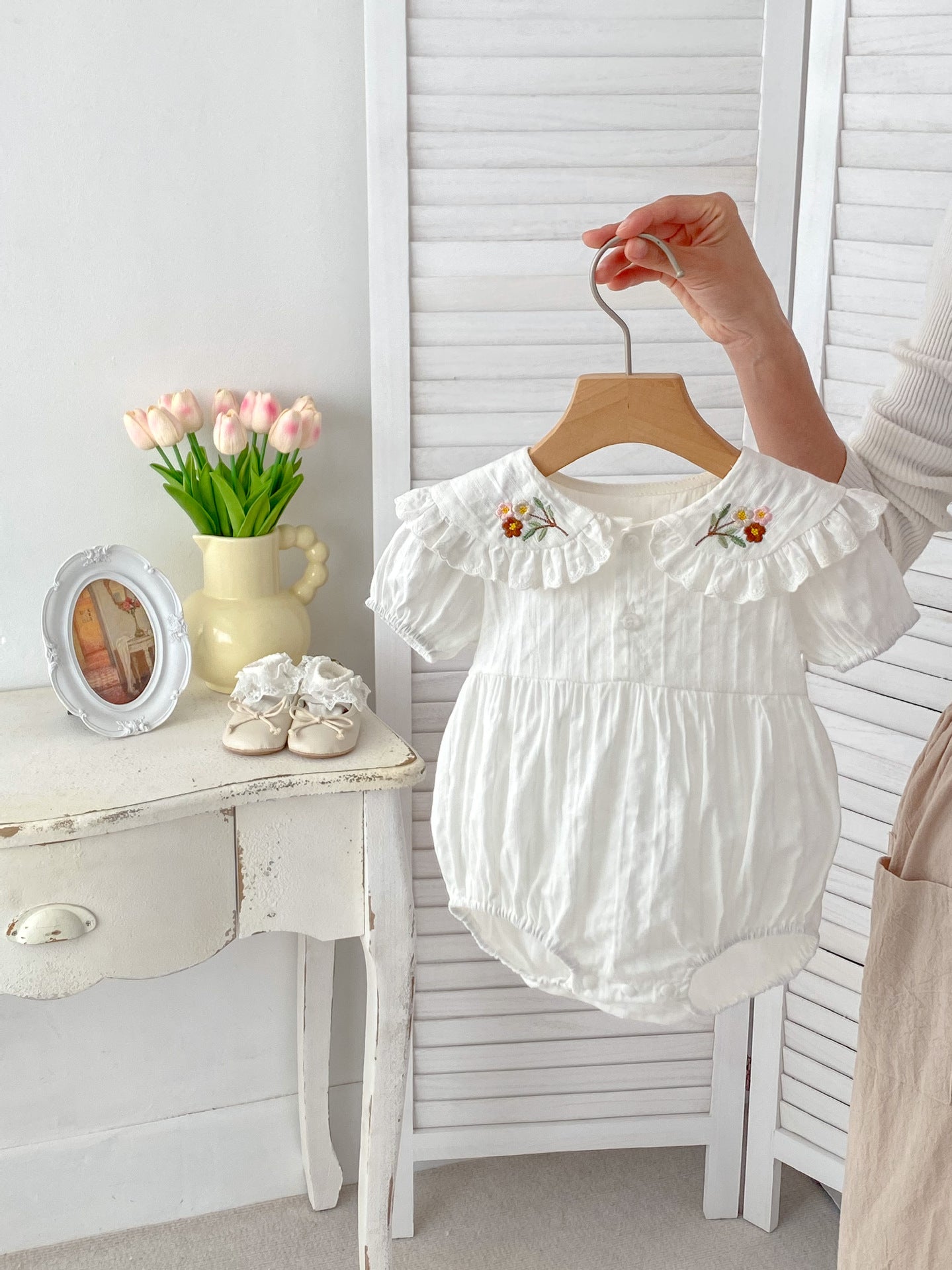 Arrival Summer Girls Floral Embroidered Collar Short Sleeves Onesies, MyKids-USA®, Baby One-Pieces, MyKids-USA -  -  -  -  -  -  - 