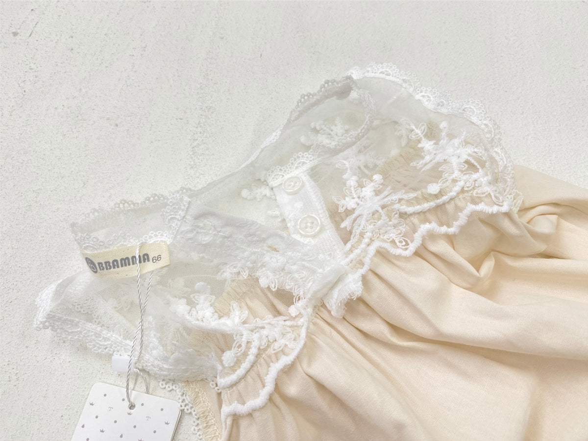 Summer Arrival Baby Girls Sleeveless Flowers Pattern Lace Patchwork Bodysuit