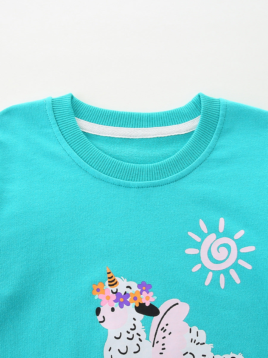 Autumn and Spring Arrival Animals Cartoon Pattern Long Sleeves Pullover for Stylish Girls