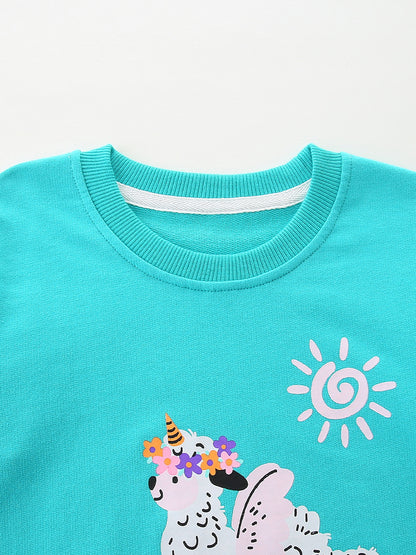 Autumn and Spring Arrival Animals Cartoon Pattern Long Sleeves Pullover for Stylish Girls