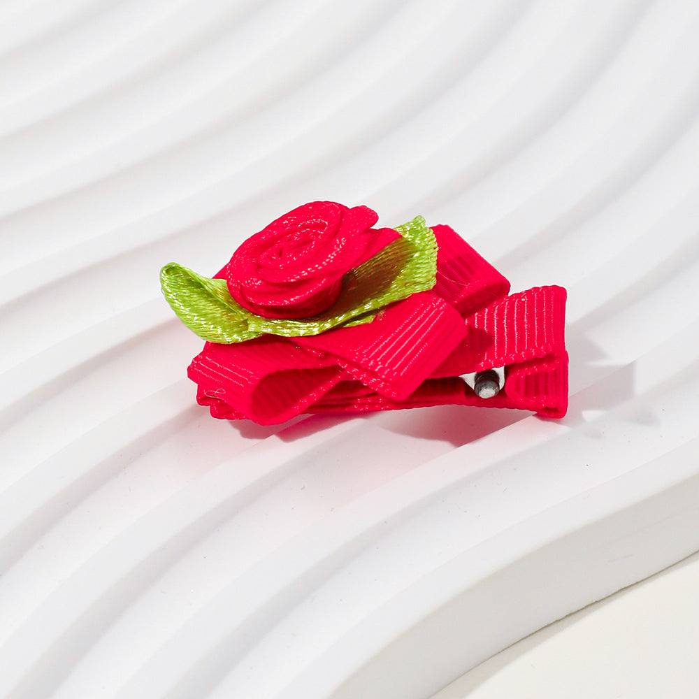 Girls’ Baby Woven Ribbon Bow Mesh Flower Hair Clip for Gentle Hair Clipping, MyKids-USA®, Hair Pins, Claws & Clips, MyKids-USA - Size/Age - Average Size (0-8Y） - Color - Red -  -  - TR2411241533-H.