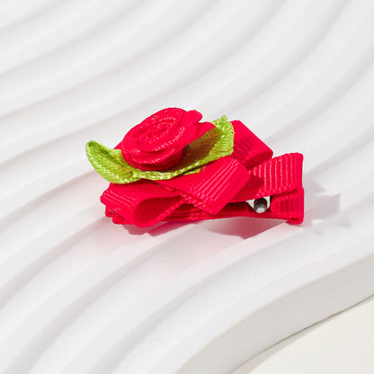 Girls’ Baby Woven Ribbon Bow Mesh Flower Hair Clip for Gentle Hair Clipping, MyKids-USA®, Hair Pins, Claws & Clips, MyKids-USA - Size/Age - Average Size (0-8Y） - Color - Red -  -  - TR2411241533-H.