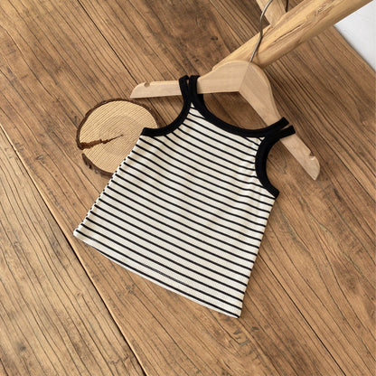 Refreshing Sleeveless Summer New Children’s Vest, Unisex Baby Casual Striped Top, MyKids-USA®, Baby & Toddler Tops, MyKids-USA - Size/Age - 73 (6-9M) - Color - Black -  -  - TR2505112147-A