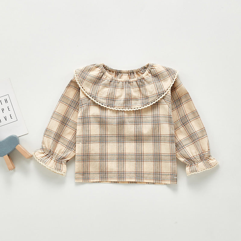 Autumn  Arrival Kids Girls Plaid/Floral Long Sleeves Shirt with Collar, MyKids-USA®, Baby & Toddler Outerwear, MyKids-USA - Size/Age - 66 (3-6M) - Color - Brown -  -  - TR2409101003-B