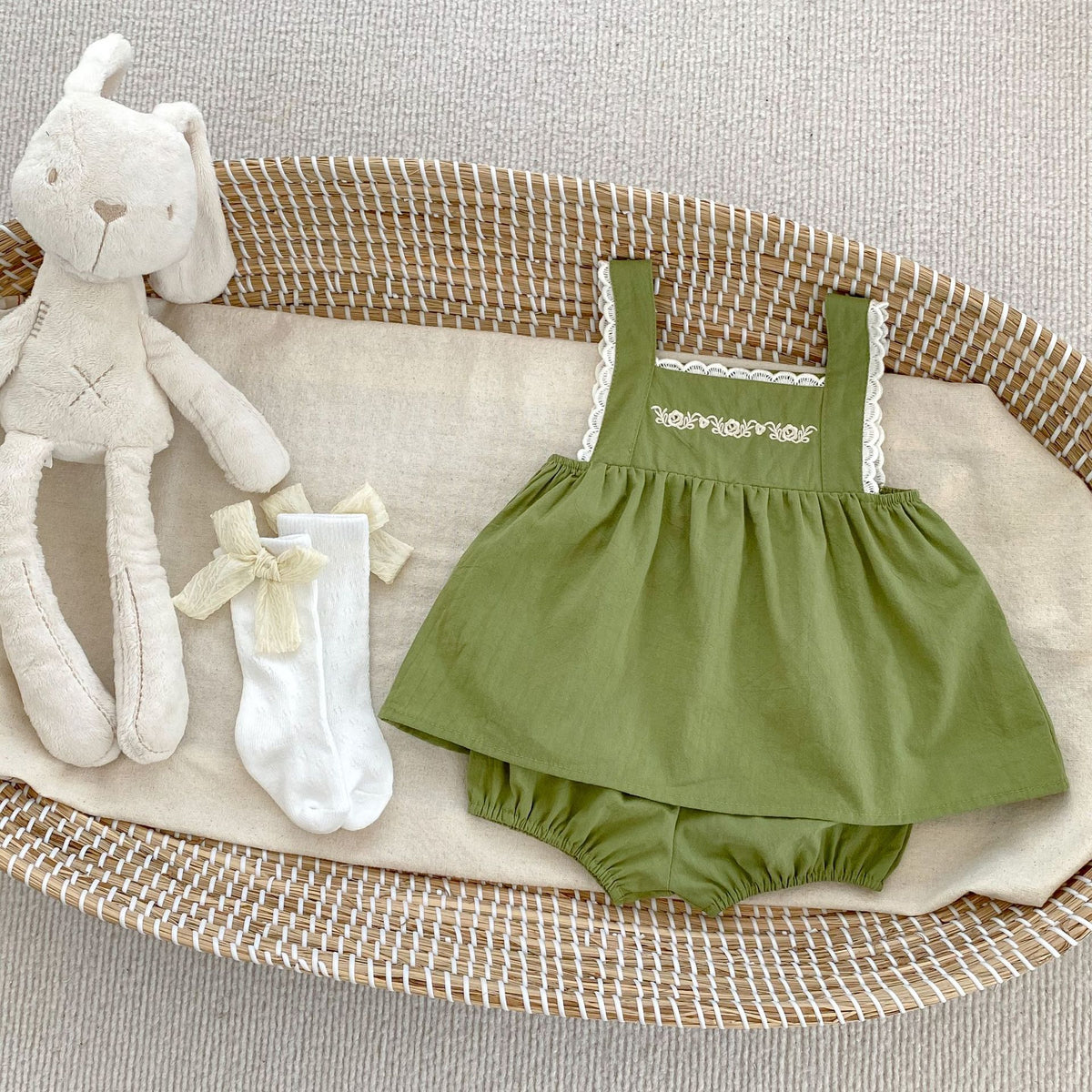 Baby Girl Embroidery Pattern Sling Tops With Shorts Sets, MyKids-USA®, Baby One-Pieces, MyKids-USA - Size/Age - 66 (3-6M) - Color - Green -  -  - JM2306181853-B.