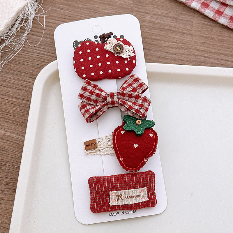 Collection of 4 Cute Red Color Various Pattern Hair Clips, MyKids-USA®, Hair Pins, Claws & Clips, MyKids-USA - Size/Age - Average Size (0-12Y） - Color - Red -  -  - TR2603302146-B.