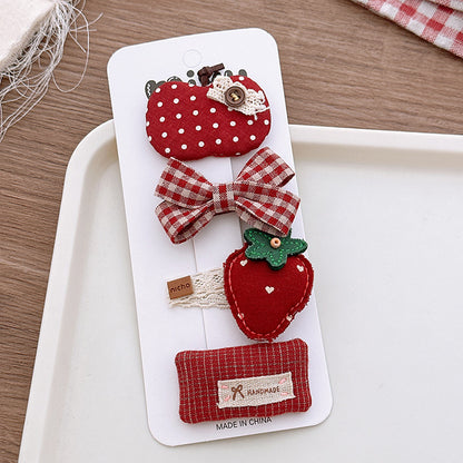 Collection of 4 Cute Red Color Various Pattern Hair Clips, MyKids-USA®, Hair Pins, Claws & Clips, MyKids-USA - Size/Age - Average Size (0-12Y） - Color - Red -  -  - TR2603302146-B.