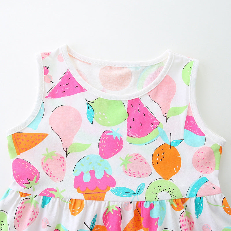 Summer New Arrival Girls’ Colorful Fruits Pattern Print Sleeveless Dress