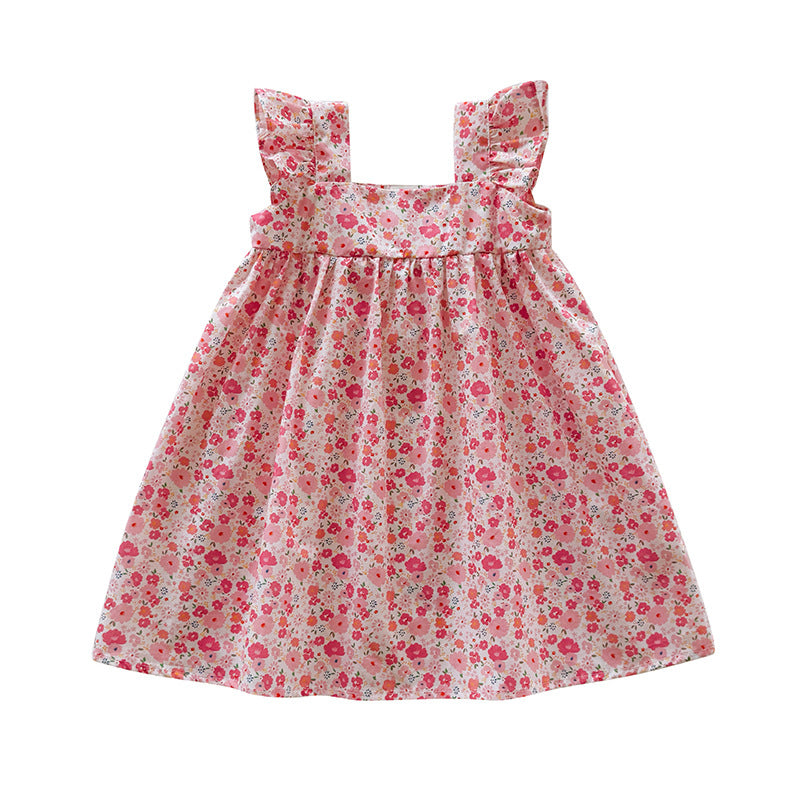 Summer Arrival Floral Pattern Square Neck Sleeveless Dress for Stylish Girls, MyKids-USA®, Baby & Toddler Dresses, MyKids-USA - Size/Age - 90 (12-24M) - Color - Pink -  -  - TR2504161945-B.