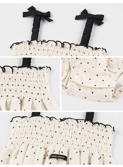 Summer Arrival Baby Girls Cute Dots Pattern Sleeveless Pleated Strap Onesies, MyKids-USA®, Baby One-Pieces, MyKids-USA -  -  -  -  -  -  - 