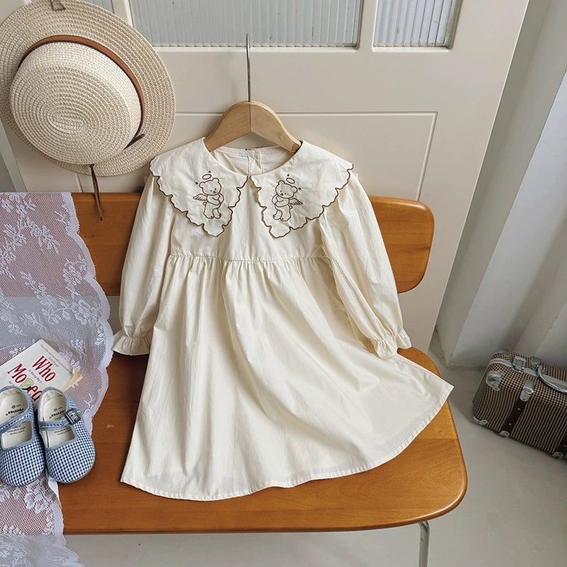 Arrival Autumn Girls Teddy Bear Embroidered Pattern Long Sleeves Dress with Collar, MyKids-USA®, Baby & Toddler Dresses, MyKids-USA -  -  -  -  -  -  - 