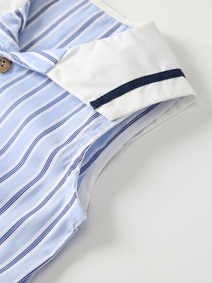 Summer Arrival Baby Boys Sleeveless Striped Pattern Preppy Rompers Bodysuits