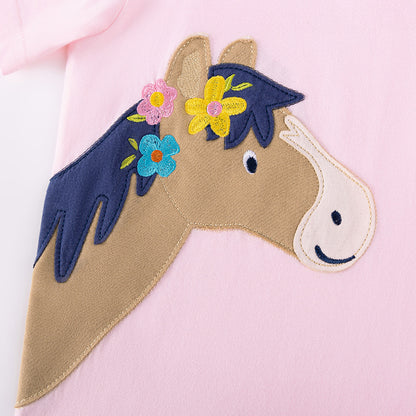 Summer Hot Selling Baby Kids Girls Short Sleeves Cartoon Pattern T-shirt and Striped Pants Clothing Set