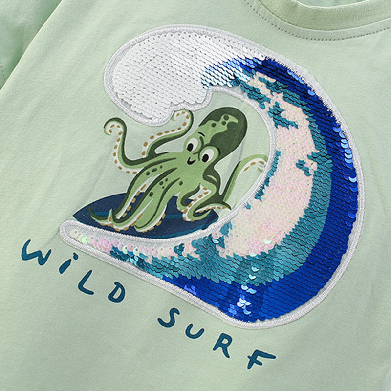 Summer Boys’ Octopus Cartoon Pattern T-shirt in European and American Style, MyKids-USA®, Baby & Toddler Tops, MyKids-USA -  -  -  -  -  -  - 