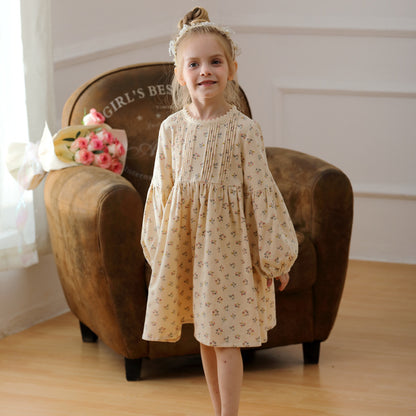 Arrival Autumn Girls Ruffle Neck Long Puff Sleeves Floral Dress, MyKids-USA®, Baby & Toddler Dresses, MyKids-USA -  -  -  -  -  -  - 