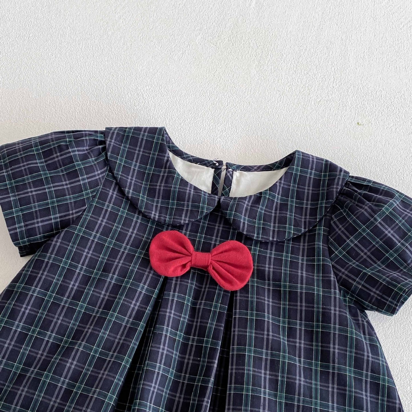 Summer  Arrival Baby Girls Cute Plaid Short Sleeves Butterfly-bow Decorated Onesies, MyKids-USA®, Baby One-Pieces, MyKids-USA -  -  -  -  -  -  - 