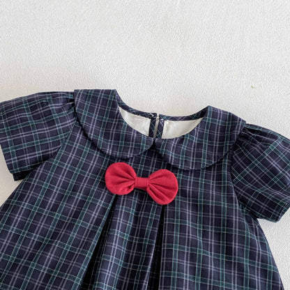 Summer  Arrival Baby Girls Cute Plaid Short Sleeves Butterfly-bow Decorated Onesies, MyKids-USA®, Baby One-Pieces, MyKids-USA -  -  -  -  -  -  - 