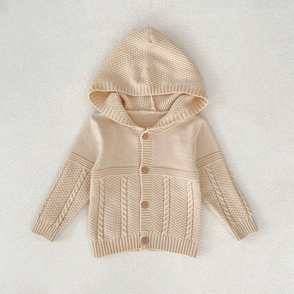 Autumn Arrival Baby Unisex Comfortable Solid Color Geometric Pattern Knitted Long Sleeves Cardigan with Hood, MyKids-USA®, Cardigans, MyKids-USA - Size/Age - 73 (6-9M) - Color - Beige -  -  - TR2507282338-A
