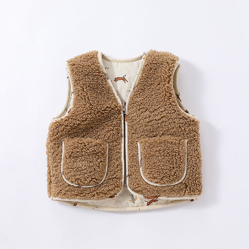 Arrival Winter and Autumn Baby Kids Unisex Fleece-Lined Sleeveless V Neck Vest