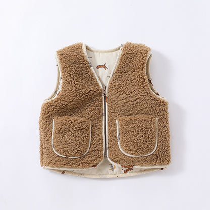 Arrival Winter and Autumn Baby Kids Unisex Fleece-Lined Sleeveless V Neck Vest