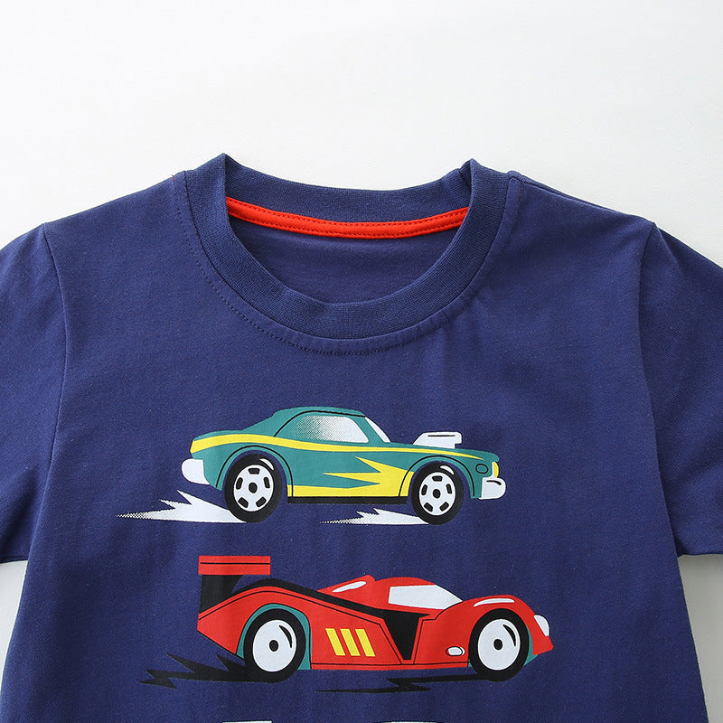 Summer Boys’ Racing Cars Cartoon Pattern T-shirt in European and American Style, MyKids-USA®, Baby & Toddler Tops, MyKids-USA -  -  -  -  -  -  - 