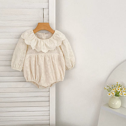 Autumn Baby Girls French Style Solid Color Flowers Embroidered Pattern Long-sleeved Onesies and Dress – Princess Sister Matching Set, MyKids-USA®, Baby & Toddler Dresses, MyKids-USA - Size/Age - 66 (3-6M) - Color - Beige -  -  - TR2506202041-A