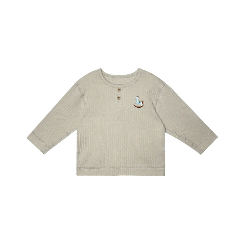 Arrival Kids Unisex Soft Comfortable Horse Embroidered Long Sleeves Thin Top, MyKids-USA®, Baby & Toddler Outerwear, MyKids-USA - Size/Age - 73 (6-9M) - Color - Khaki -  -  - TR2410151756-C