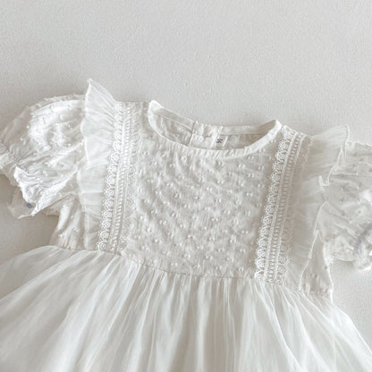 Summer Arrival Baby Girls Short Sleeves Dots Pattern Embroidered Lace Trim Bodysuit Dress, MyKids-USA®, Baby & Children's Dresses, MyKids-USA -  -  -  -  -  -  - .
