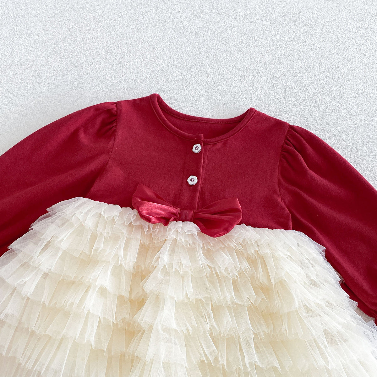 MyKids-USA® Baby Girls Long Sleeves Color Patchwork Tulle Bodysuit Dress