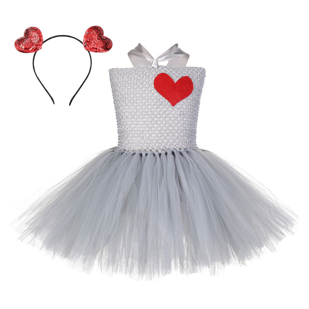 Children Girls’ Halloween Costume Set: Sleeveless Herringbone Pattern Tulle Patchwork Dress with Accessory – Sets, MyKids-USA®, Costume Sets, MyKids-USA - Size/Age - S (1-3Y) - Color - Red -  -  - TR2409071039.