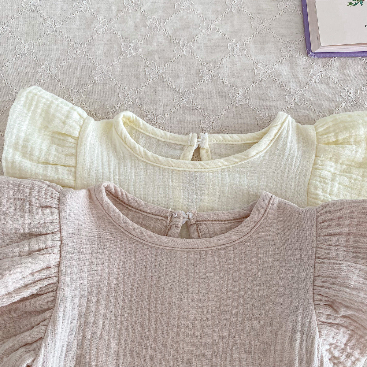 Summer Baby Girls Cotton Soft Thin Solid Color Fly Sleeves Onesie, MyKids-USA®, Baby One-Pieces, MyKids-USA -  -  -  -  -  -  - 