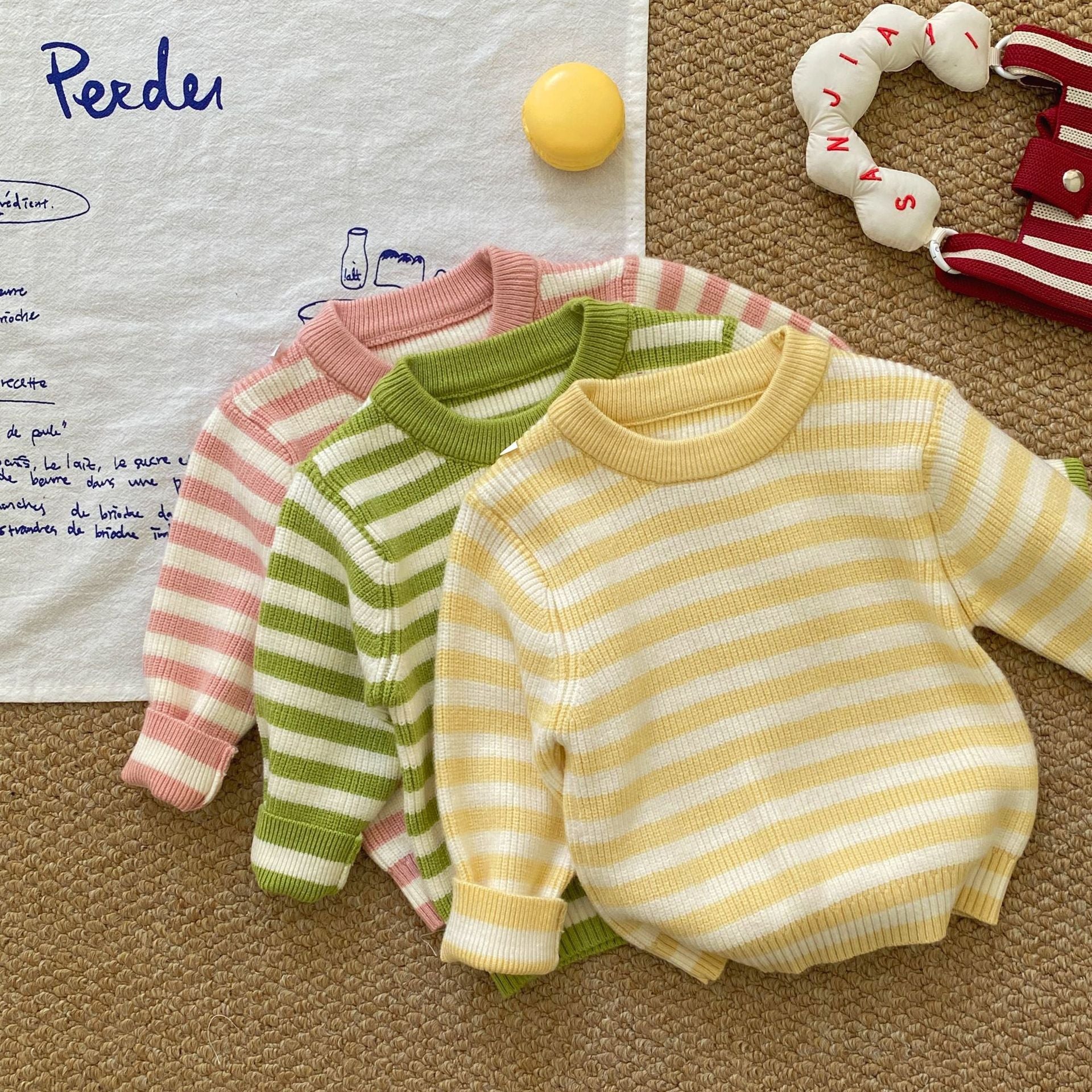 Baby Kids Unisex Long Sleeves Striped Pattern Top and Cartoon Bodysuit Overalls Knitted Clothing Set, MyKids-USA®, Baby & Toddler Outfits, MyKids-USA -  -  -  -  -  -  - .