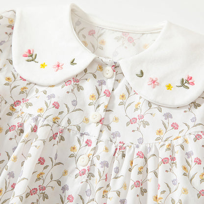 Autumn Hot Selling Baby Girls Floral Pattern Onesies Bodysuits with Embroidery Collar, MyKids-USA®, Baby One-Pieces, MyKids-USA -  -  -  -  -  -  - 