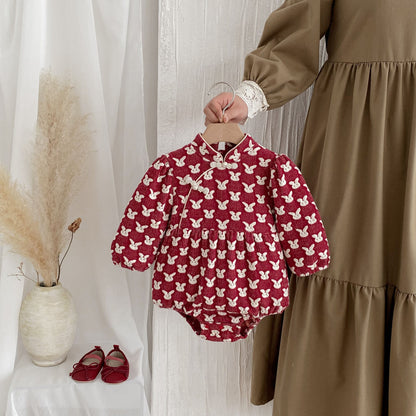 Autumn Arrival Baby Girls Long Sleeves Rabbits Jacquard Pattern Onesies, MyKids-USA®, Baby One-Pieces, MyKids-USA -  -  -  -  -  -  - 