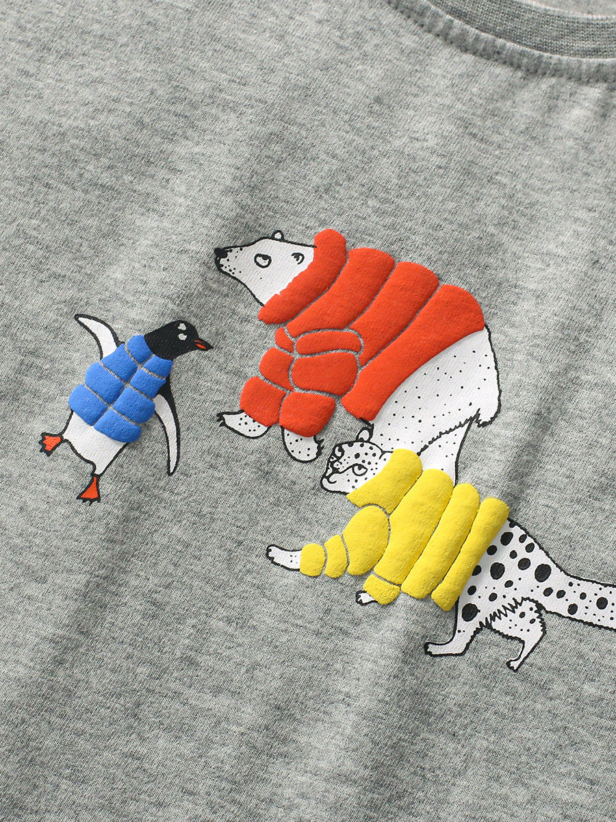 Unisex Kids’ Polar Animals Cartoon Print T-Shirt In European And American Style For Summer