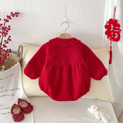 Winter Arrival Baby Girls Cute Cherry Attached Red Long Sleeves Onesies, MyKids-USA®, Baby One-Pieces, MyKids-USA -  -  -  -  -  -  - 
