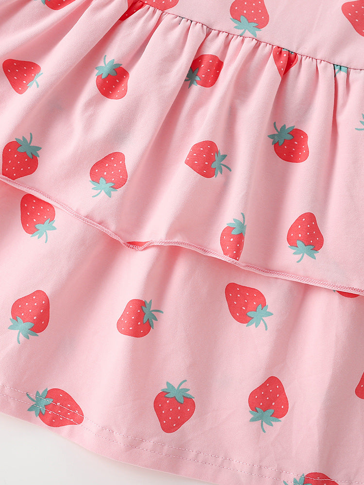 Summer Baby Kids Girls Short Sleeves Strawberry Pattern Dress