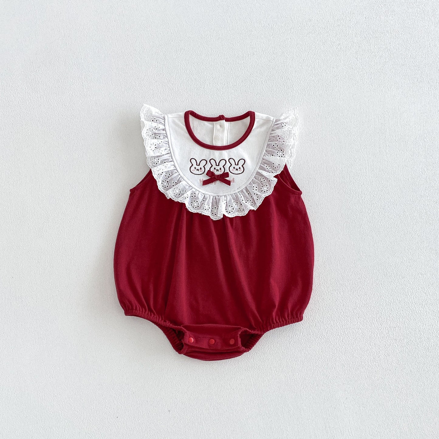 Design Summer Baby Kids Girls Sleeveless Lace Trim Color Patchwork Bodysuit