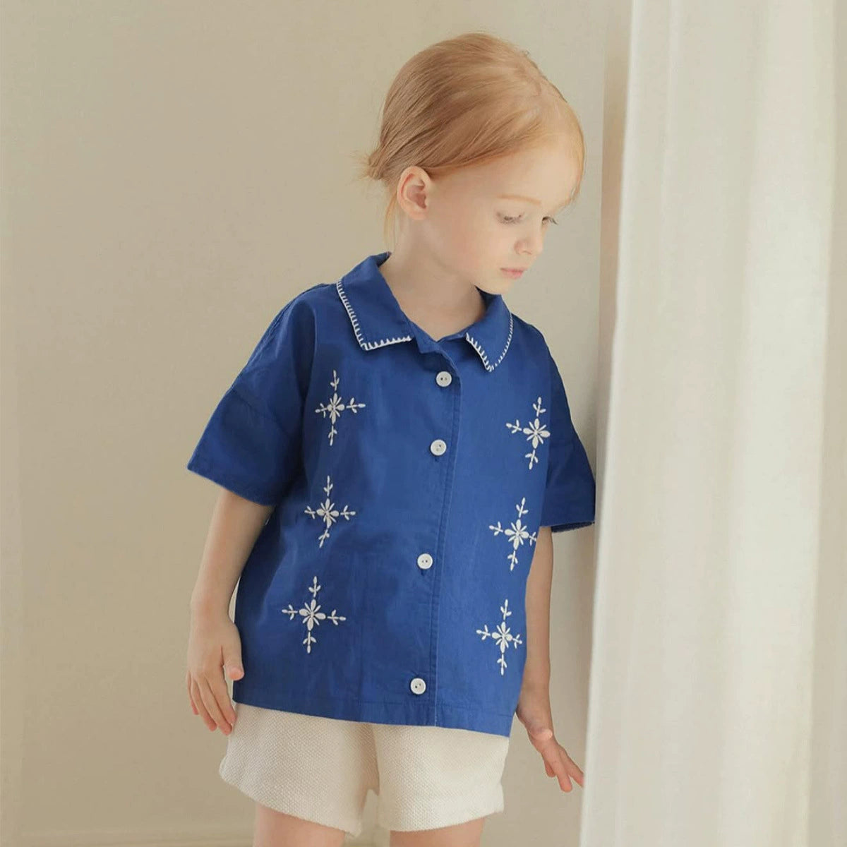 Summer Hot Selling Baby Kids Girls Short Sleeves Flowers Pattern Embroidered Shirt, MyKids-USA®, Shirts, MyKids-USA - Size/Age - 73 (6-9M) - Color - Blue -  -  - TR2506082315-A