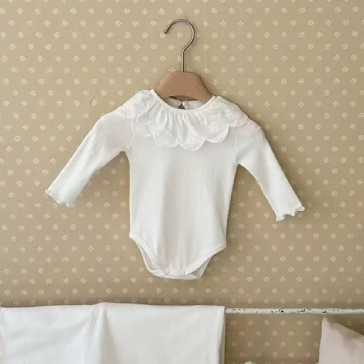 MyKids-USA® Autumn Arrival Baby Kids Girls Long Sleeves Flowers Embroidered Collar Plain Bodysuit
