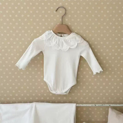 MyKids-USA® Autumn Arrival Baby Kids Girls Long Sleeves Flowers Embroidered Collar Plain Bodysuit