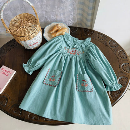 Arrival Autumn Girls Flowers and Cherry Embroidery Pattern Long Sleeves Dress, MyKids-USA®, Baby & Toddler Dresses, MyKids-USA -  -  -  -  -  -  - 